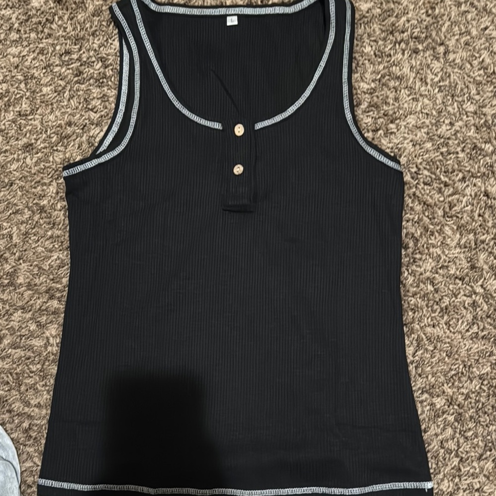 Black Sleeveless Top with Contrast Stitching